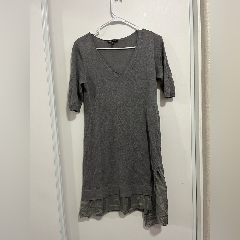 Eileen Fisher Small Linen Silk‎ Asymmetric Hem Long Tunic Top Gray Lagenlook